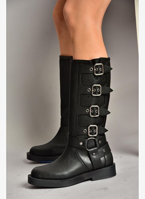T973570209 Siyah Kalın Tabanlı Kadın Çizme - Görsel 2