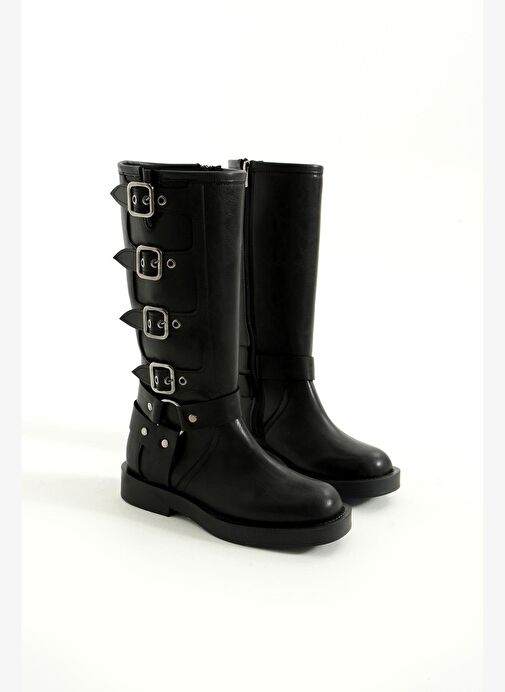 T973570209 Siyah Kalın Tabanlı Kadın Çizme - Görsel 7