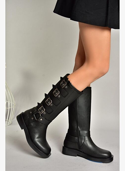 T973570209 Siyah Kalın Tabanlı Kadın Çizme - Görsel 5