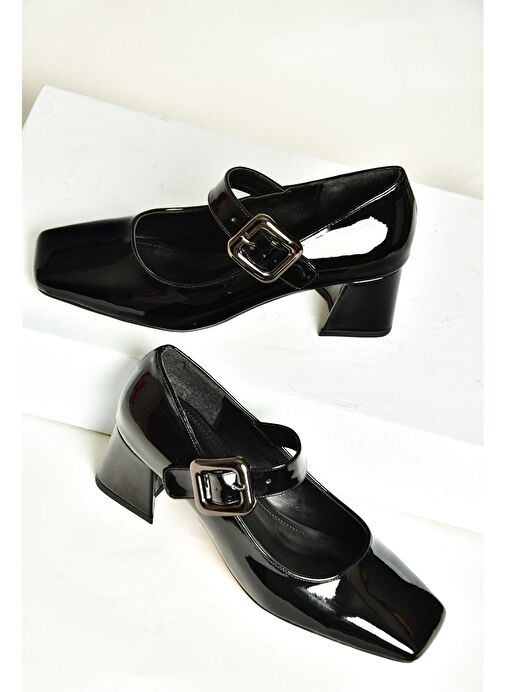 T569613208 Siyah Rugan Kalın Topuklu Kadın Ayakkabı - Görsel 6