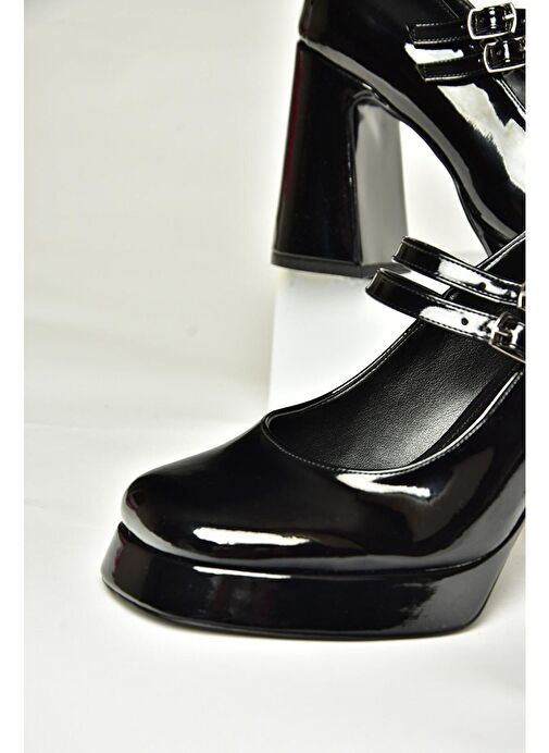 T569613308 Siyah Rugan Kalın Topuklu Kadın Ayakkabı - Görsel 8