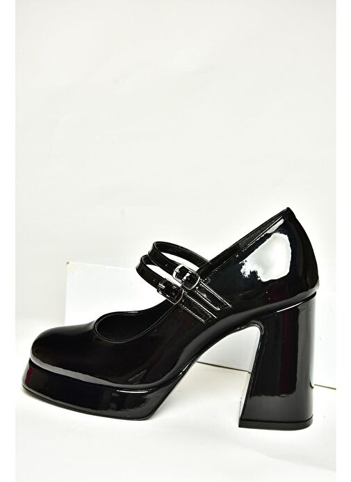 T569613308 Siyah Rugan Kalın Topuklu Kadın Ayakkabı - Görsel 9