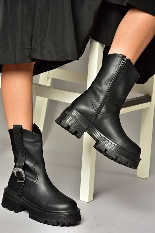 T267096409 Siyah Kalın Tabanlı Kadın Bot - Görsel 2