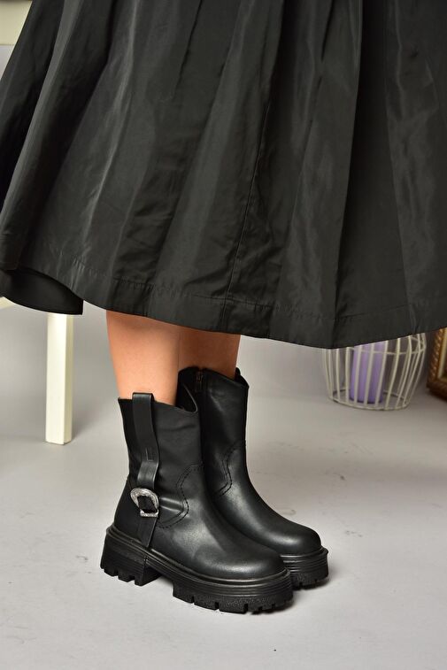 T267096409 Siyah Kalın Tabanlı Kadın Bot - Görsel 3