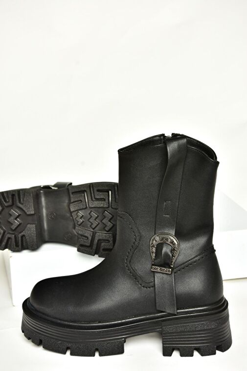 T267096409 Siyah Kalın Tabanlı Kadın Bot - Görsel 5