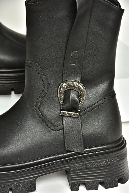 T267096409 Siyah Kalın Tabanlı Kadın Bot - Görsel 6