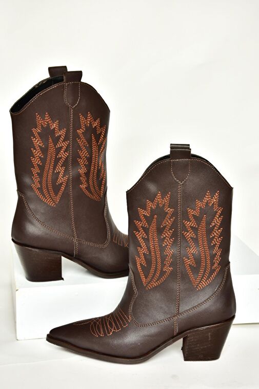 T267655009 Kahverengi Kalın Topuklu Kadın Bot - Görsel 6