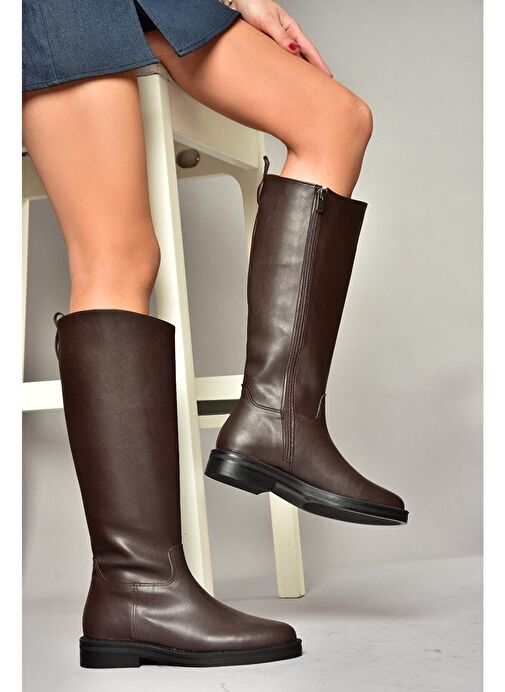 T654000609 Kahverengi Düz Tabanlı Kadın Çizme - Görsel 3