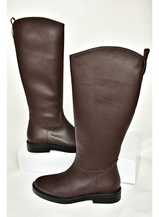 T654000609 Kahverengi Düz Tabanlı Kadın Çizme - Görsel 6