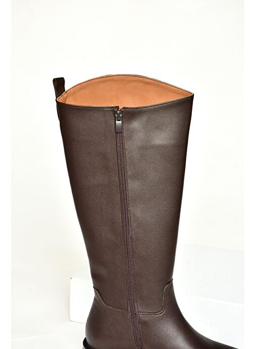 T654000609 Kahverengi Düz Tabanlı Kadın Çizme - Görsel 8