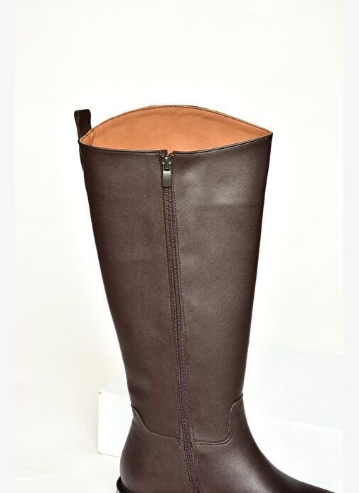T654000609 Kahverengi Düz Tabanlı Kadın Çizme - Görsel 8
