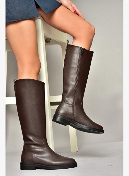 T654000609 Kahverengi Düz Tabanlı Kadın Çizme - Görsel 3