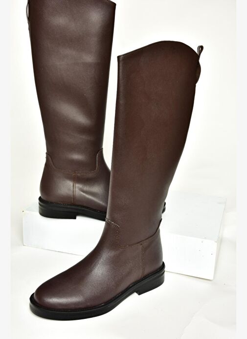 T654000609 Kahverengi Düz Tabanlı Kadın Çizme - Görsel 7