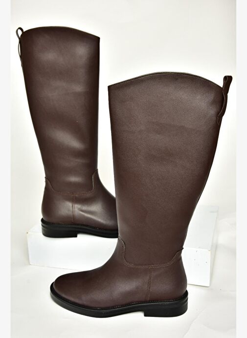 T654000609 Kahverengi Düz Tabanlı Kadın Çizme - Görsel 6