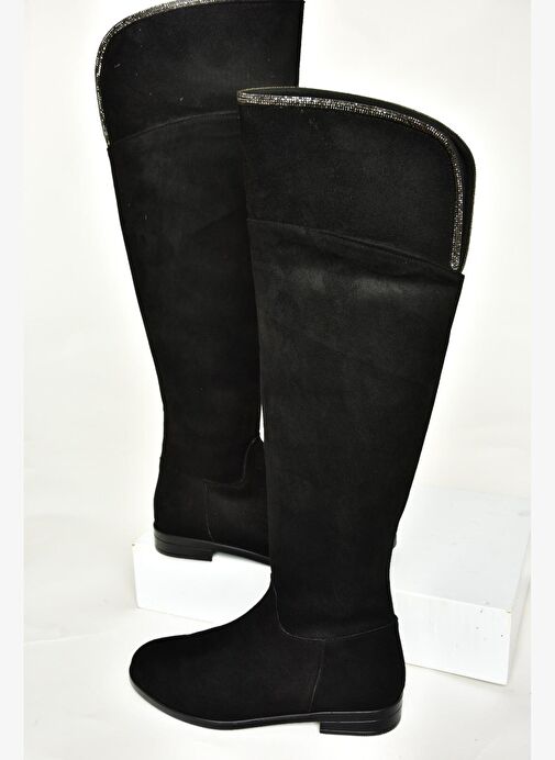T848643502 Siyah Süet Taş Detaylı Kadın Çizme - Görsel 7