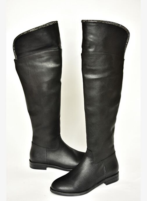 T848643509 Siyah Taş Detaylı Kadın Çizme - Görsel 7