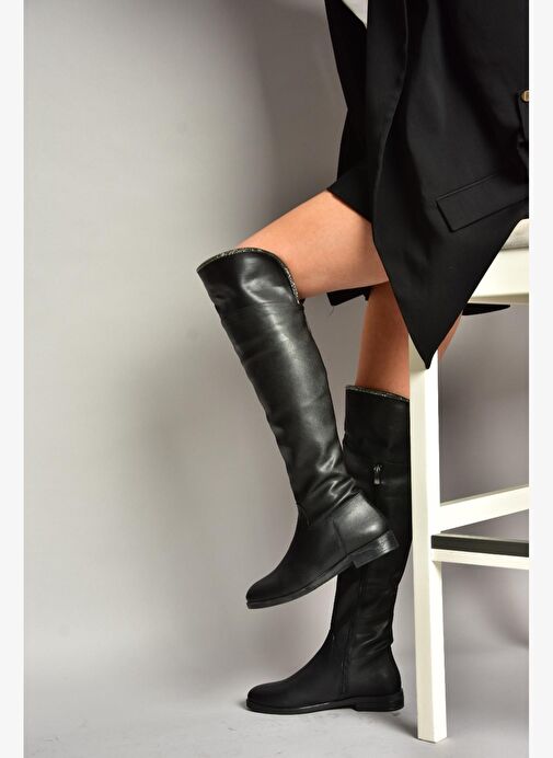 T848643509 Siyah Taş Detaylı Kadın Çizme - Görsel 5