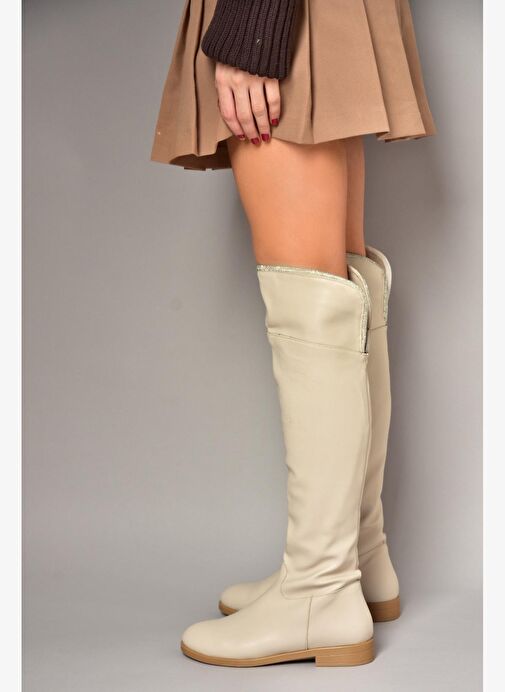 T848643509 Bej Taş Detaylı Kadın Çizme - Görsel 2