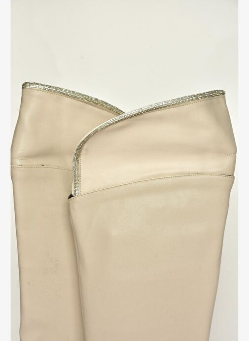 T848643509 Bej Taş Detaylı Kadın Çizme - Görsel 7
