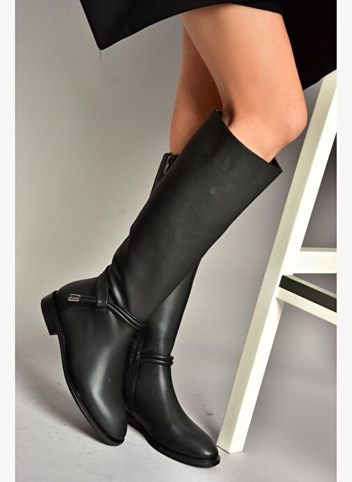 T820109109 Siyah Düz Klasik Kadın Çizme - Görsel 4