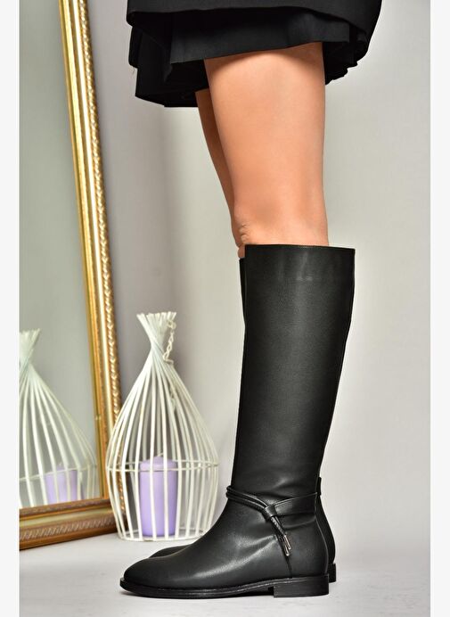 T820109109 Siyah Düz Klasik Kadın Çizme - Görsel 5