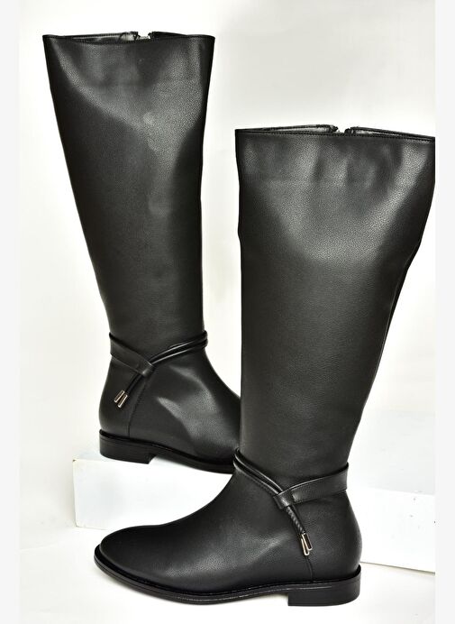 T820109109 Siyah Düz Klasik Kadın Çizme - Görsel 6