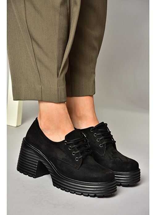 Fox Shoes Siyah Kadın Süet Topuklu Ayakkabı 13142 - Görsel 2