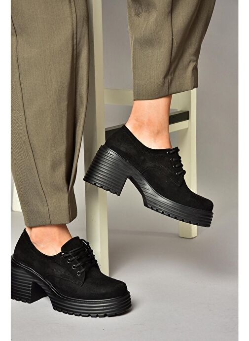 Fox Shoes Siyah Kadın Süet Topuklu Ayakkabı 13142 - Görsel 3