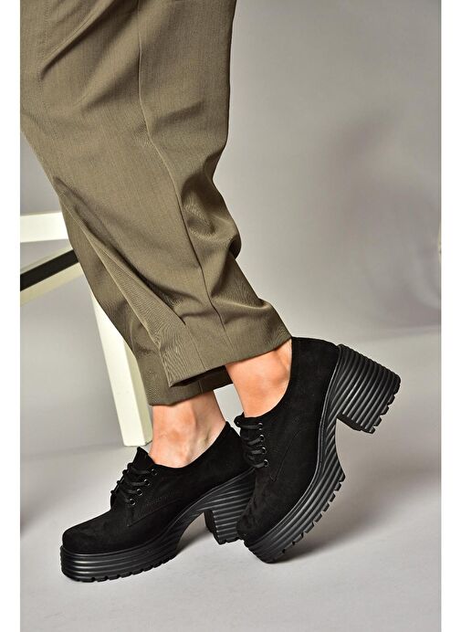 Fox Shoes Siyah Kadın Süet Topuklu Ayakkabı 13142 - Görsel 4