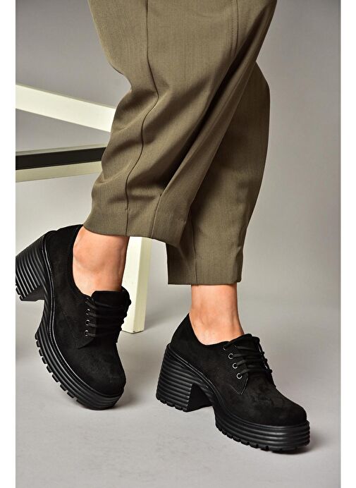 Fox Shoes Siyah Kadın Süet Topuklu Ayakkabı 13142 - Görsel 5