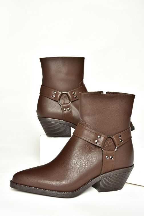 T404400609 Kahverengi Kalın Topuklu Kadın Bot - Görsel 7