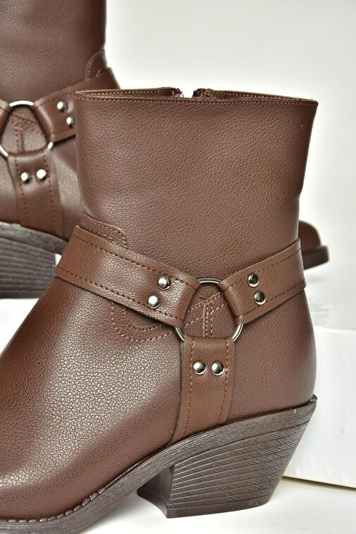 T404400609 Kahverengi Kalın Topuklu Kadın Bot - Görsel 8