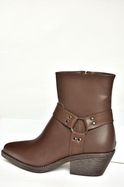 T404400609 Kahverengi Kalın Topuklu Kadın Bot - Görsel 9