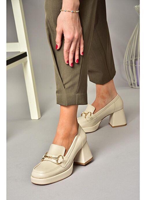 Fox Shoes Bej Kadın Topuklu Ayakkabı 13187 - Görsel 2