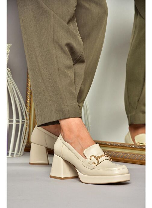 Fox Shoes Bej Kadın Topuklu Ayakkabı 13187 - Görsel 3