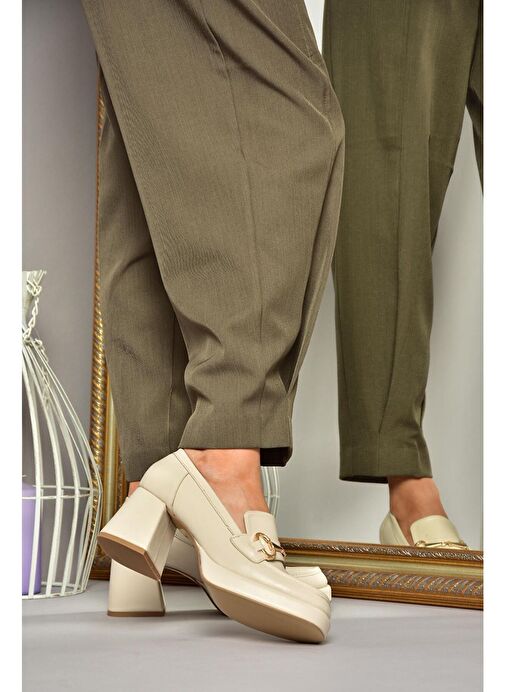 Fox Shoes Bej Kadın Topuklu Ayakkabı 13187 - Görsel 4
