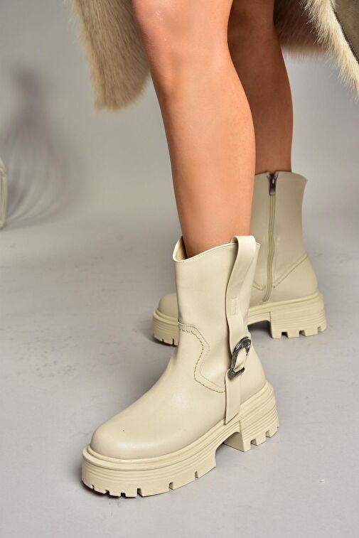 T267096409 Bej Kalın Tabanlı Kadın Bot - Görsel 3