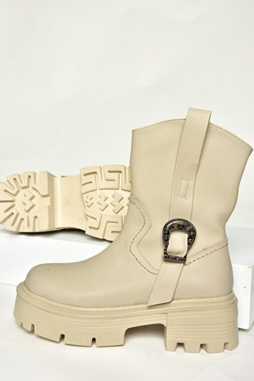 T267096409 Bej Kalın Tabanlı Kadın Bot - Görsel 7