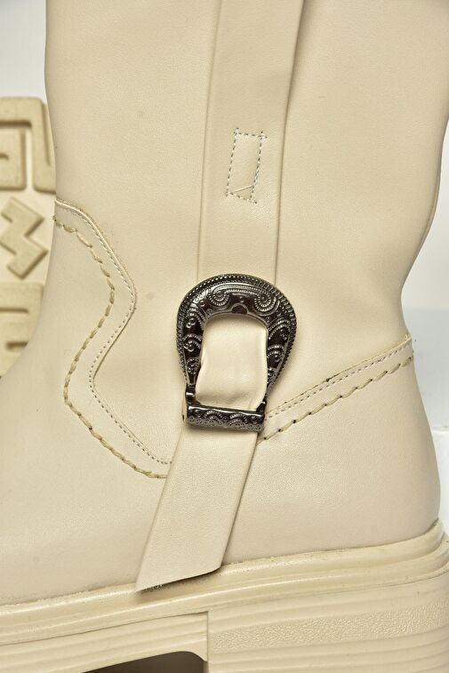 T267096409 Bej Kalın Tabanlı Kadın Bot - Görsel 8