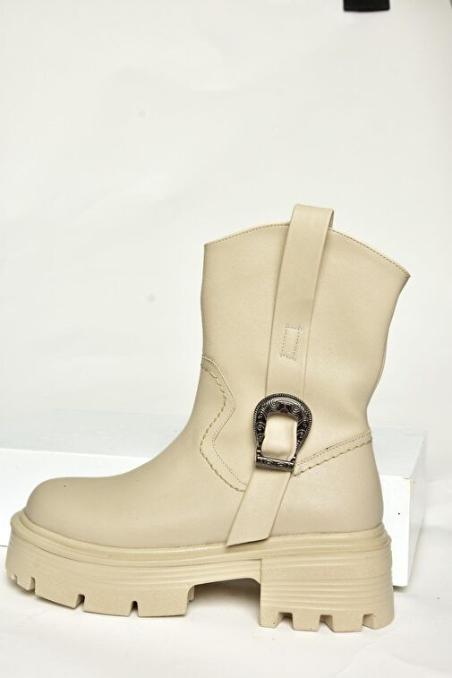 T267096409 Bej Kalın Tabanlı Kadın Bot - Görsel 9