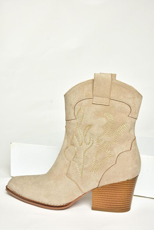 T296112002 Bej Süet Kalın Topuklu Kadın Bot - Görsel 8