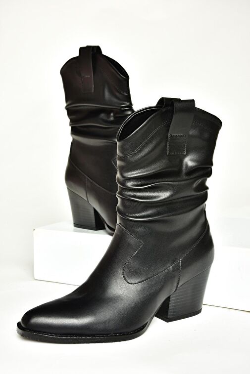 T296713009 Siyah Kalın Topuklu Kadın Bot - Görsel 6