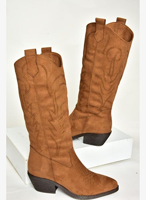 T404401202 Taba Süet Kovboy Model Kadın Çizme - Görsel 7