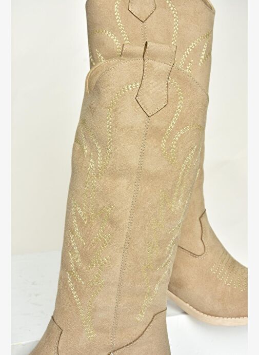 T404401202 Ten Süet Kovboy Model Kadın Çizme - Görsel 8