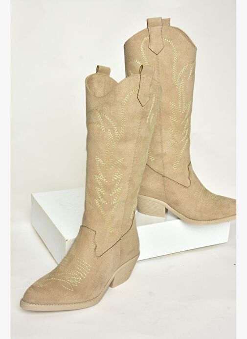 T404401202 Ten Süet Kovboy Model Kadın Çizme - Görsel 7