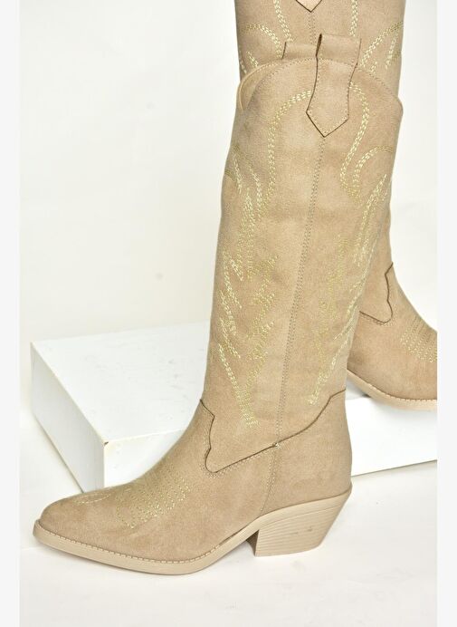 T404401202 Ten Süet Kovboy Model Kadın Çizme - Görsel 9