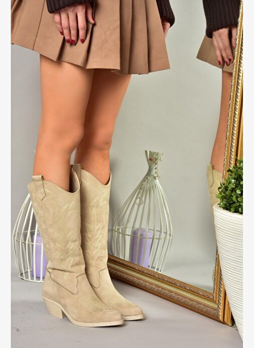 T404401202 Ten Süet Kovboy Model Kadın Çizme - Görsel 6