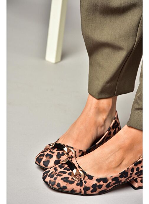 T590229604 Leopar Kumaş Alçak Topuklu Kadın Ayakkabı - Görsel 2