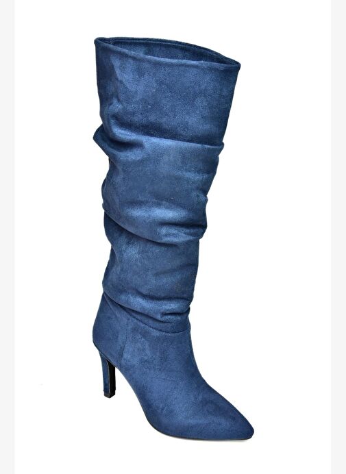 L404868002 Lacivert Süet İnce Topuklu Kadın Çizme - Görsel 7