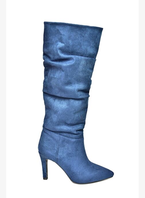 L404868002 Lacivert Süet İnce Topuklu Kadın Çizme - Görsel 6